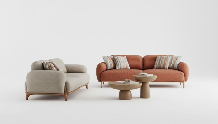 Brown-White Sofa Set Stylish 2x Cushion 3-Seater Living Room Couch