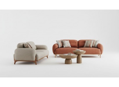 Brown-White Sofa Set Stylish 2x Cushion 3-Seater Living Room Couch