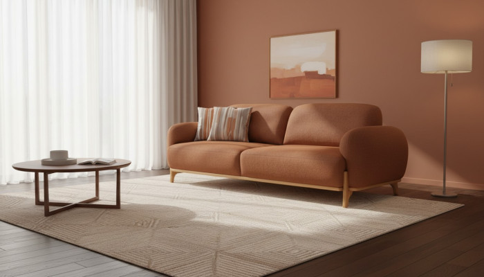 Modern brown upholstered three-seater high-quality living room noble couches