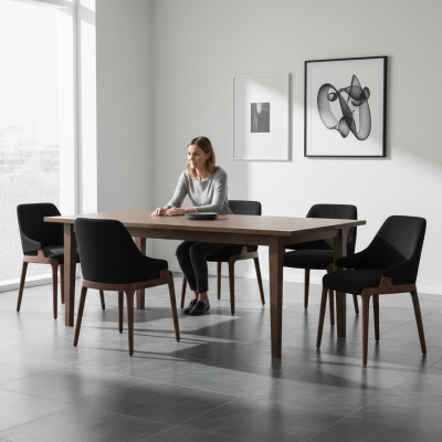 Modern black 6x chairs luxury wood furniture chairs design interior new