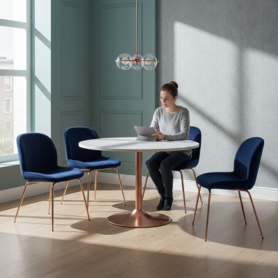 Group Set Blue Chairs 4x Chair Set Textile Upholstered Seat Dining Room