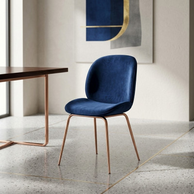 Group Set Blue Chairs 4x Chair Set Textile Upholstered Seat Dining Room