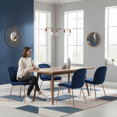 Dining room set furniture blue chairs 6x chairs set textile upholstered seat