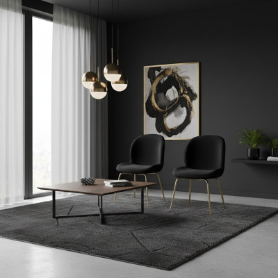 Group black furniture set chairs 2x chair set fabric upholstered seat stainless steel