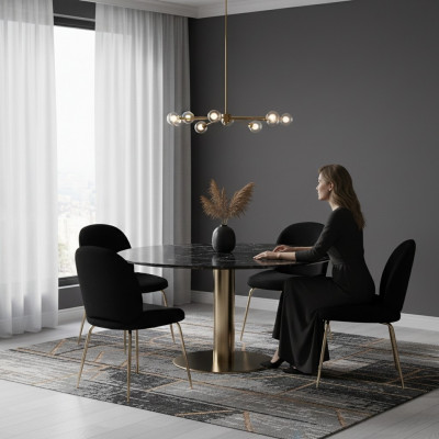 Set group black chairs 4x chair set fabric upholstery seat stainless steel