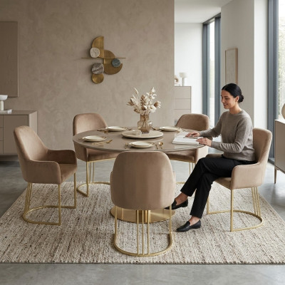 Group Set 6x Armchair Chair Design Fabric Upholstered Chairs Dining Room Textile