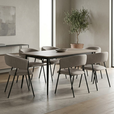 Dining room gray textile group set of 4x armchair chair design fabric upholstered chairs
