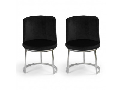 Black designer chairs (set of 2) with stainless steel legs, modern dining chairs.