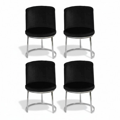 Black designer chairs with stainless steel legs, modern dining room chairs (set of 4).