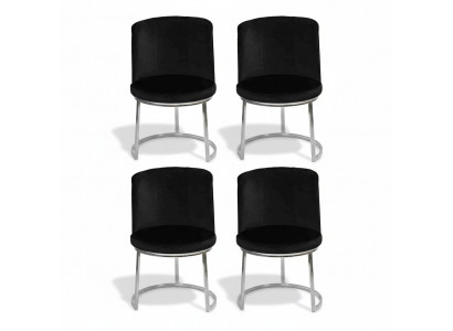 Black designer chairs with stainless steel legs, modern dining room chairs (set of 4).