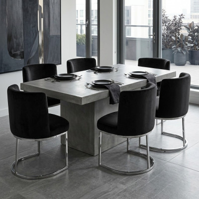 Modern black designer set of 6 chairs with stainless steel legs, dining chairs