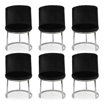 Modern black designer set of 6 chairs with stainless steel legs, dining chairs