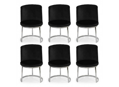 Modern black designer set of 6 chairs with stainless steel legs, dining chairs