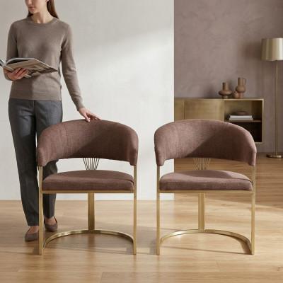 Modern dining room 2x chairs designer luxury stainless steel elements textile new
