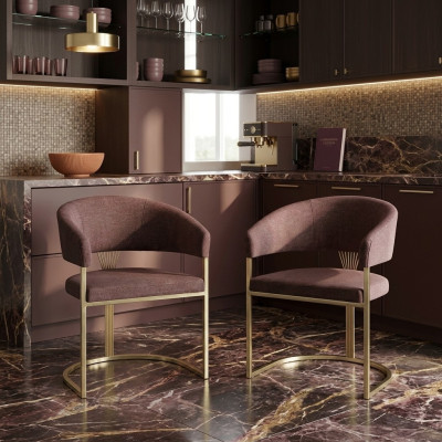 Modern dining room 2x chairs designer luxury stainless steel elements textile new