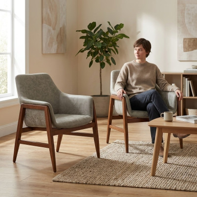 Dining room chair 2x chairs kitchen chair armchair wood fabric modern gray chair