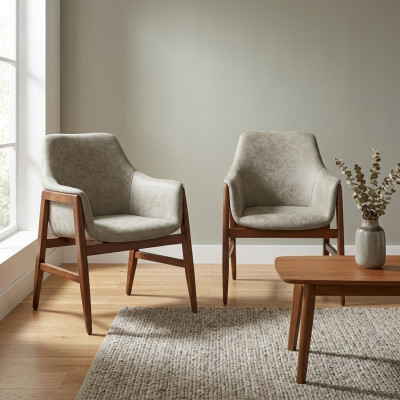 Dining room chair 2x chairs kitchen chair armchair wood fabric modern gray chair