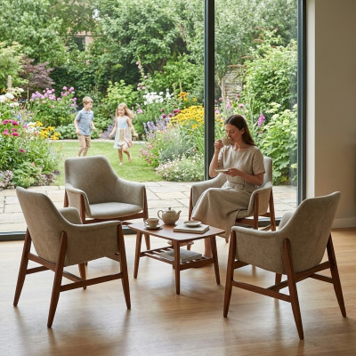 Dining chair 4x chairs kitchen chair armchair wood fabric modern gray chair