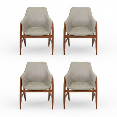 Dining chair 4x chairs kitchen chair armchair wood fabric modern gray chair