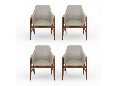 Dining chair 4x chairs kitchen chair armchair wood fabric modern gray chair