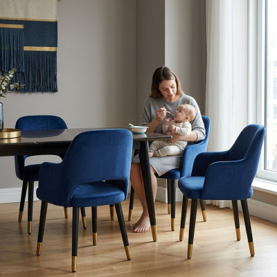 Luxury 6x Chairs Blue Kitchen Furniture Designer Modern Dining Chair Wood Furniture