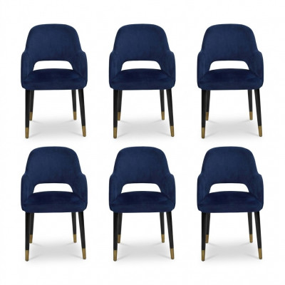 Luxury 6x Chairs Blue Kitchen Furniture Designer Modern Dining Chair Wood Furniture