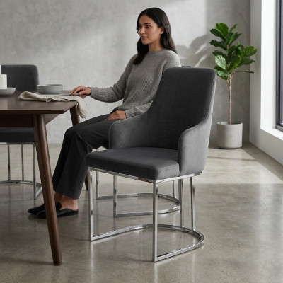 Gray Upholstered Metal Chair Luxurious Dining Room Chairs Kitchen Furniture
