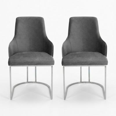 Gray 2x Dining Room Chairs Upholstered Chairs Luxury Dining Room Set of 2
