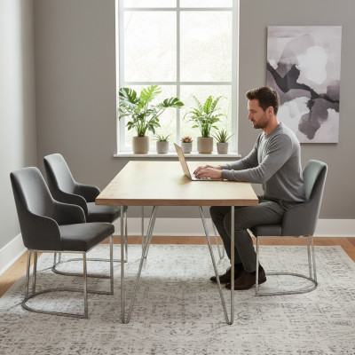 Modern grey 6x chairs metal dining chair designer furniture luxury chairs