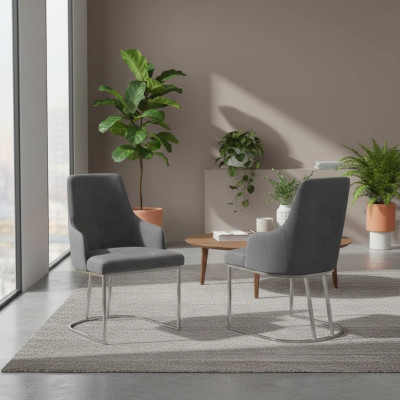 Modern grey 6x chairs metal dining chair designer furniture luxury chairs