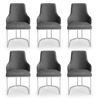 Modern grey 6x chairs metal dining chair designer furniture luxury chairs