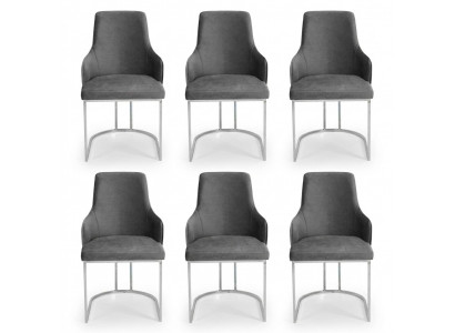 Modern grey 6x chairs metal dining chair designer furniture luxury chairs