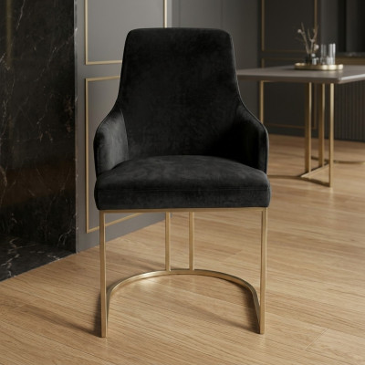 Modern black textile dining chair metal single-seater designer furniture