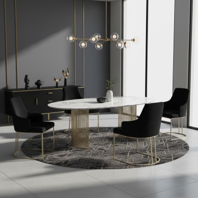 Designer Black 4x Metal Chairs Luxurious Stainless Steel Upholstered Furniture