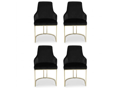 Designer Black 4x Metal Chairs Luxurious Stainless Steel Upholstered Furniture
