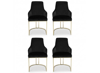 Designer Black 4x Metal Chairs Luxurious Stainless Steel Upholstered Furniture