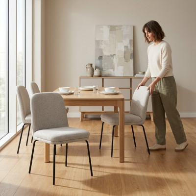 Group Furniture Chairs 4x Chair Set Textile Upholstered Seat Stainless Steel Dining Room New