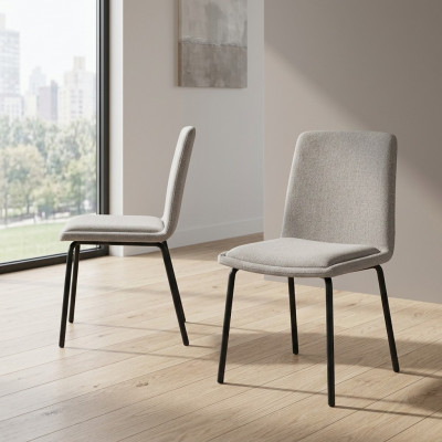Set of 6 Dining Room Chairs: Metal Frame Upholstered White Chairs with Fabric - Armchair Chair