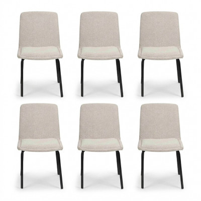 Set of 6 Dining Room Chairs: Metal Frame Upholstered White Chairs with Fabric - Armchair Chair
