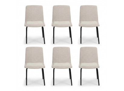 Set of 6 Dining Room Chairs: Metal Frame Upholstered White Chairs with Fabric - Armchair Chair