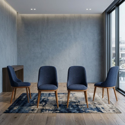 Stylish Blue Dining Chairs Designer Wooden Frame Modern Kitchen Chair