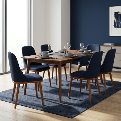 Luxury Dining Room Blue 6x Chairs Wood Furniture Chairs Stylish Design Interior