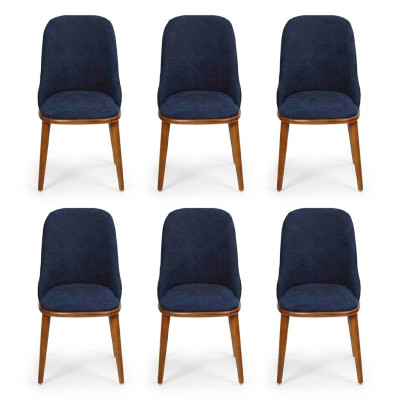 Luxury Dining Room Blue 6x Chairs Wood Furniture Chairs Stylish Design Interior