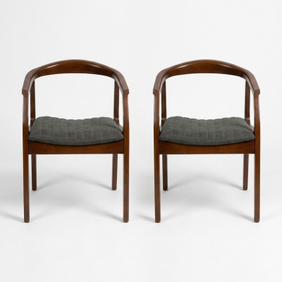 Chair Brown Design Living Room Dining Room Wood 2x Chairs Upholstered with Armrest