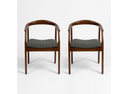 Chair Brown Design Living Room Dining Room Wood 2x Chairs Upholstered with Armrest