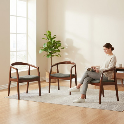 Modern chair brown design living room dining room wood 4x chairs upholstered new