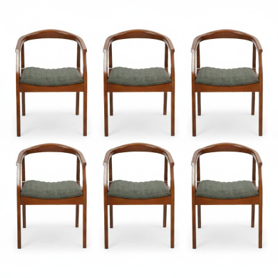Chair Brown Design Living Room Dining Room Wood 6x Chairs Upholstered New
