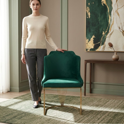Designer Green Dining Chair Luxury Single-Seater Modern Dining Room Furniture