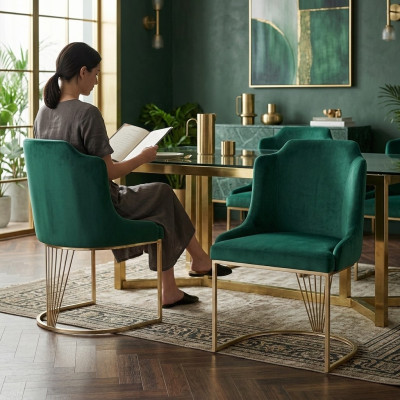 Designer green dining chair 2x chairs luxury single-seater modern dining room