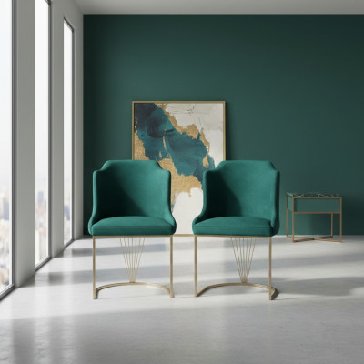 Designer green dining chair 2x chairs luxury single-seater modern dining room